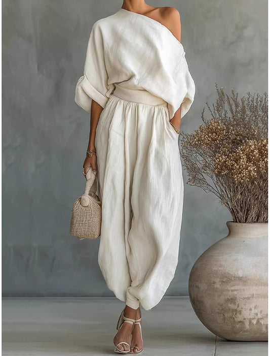 Completo Cotone Spalle Scoperte Dettaglio Arricciato